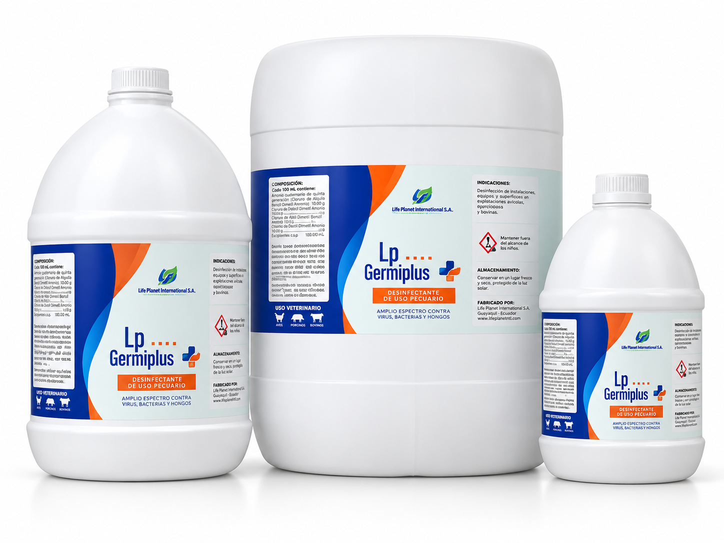 Envases de Lp Germiplus en tres tamaños