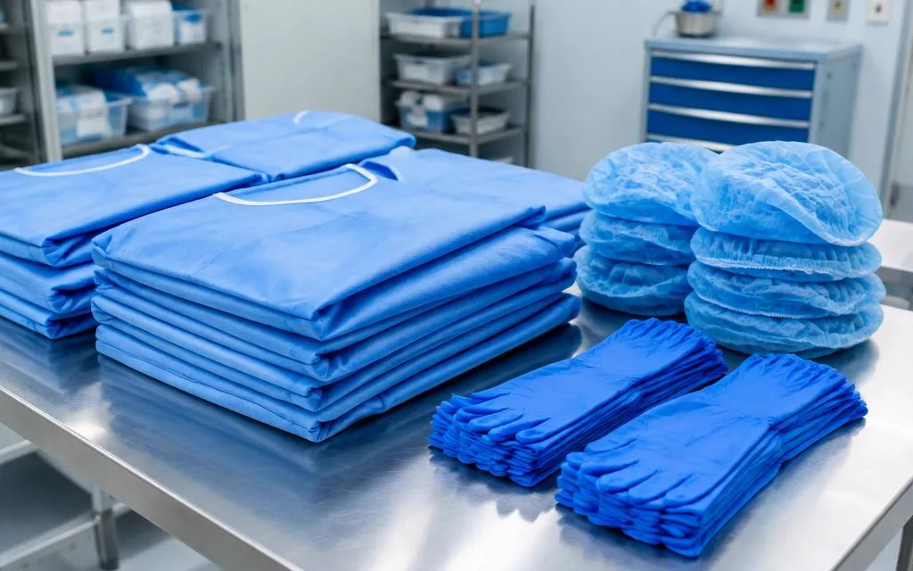 Batas quirúrgicas desechables, gorros y guantes médicos
